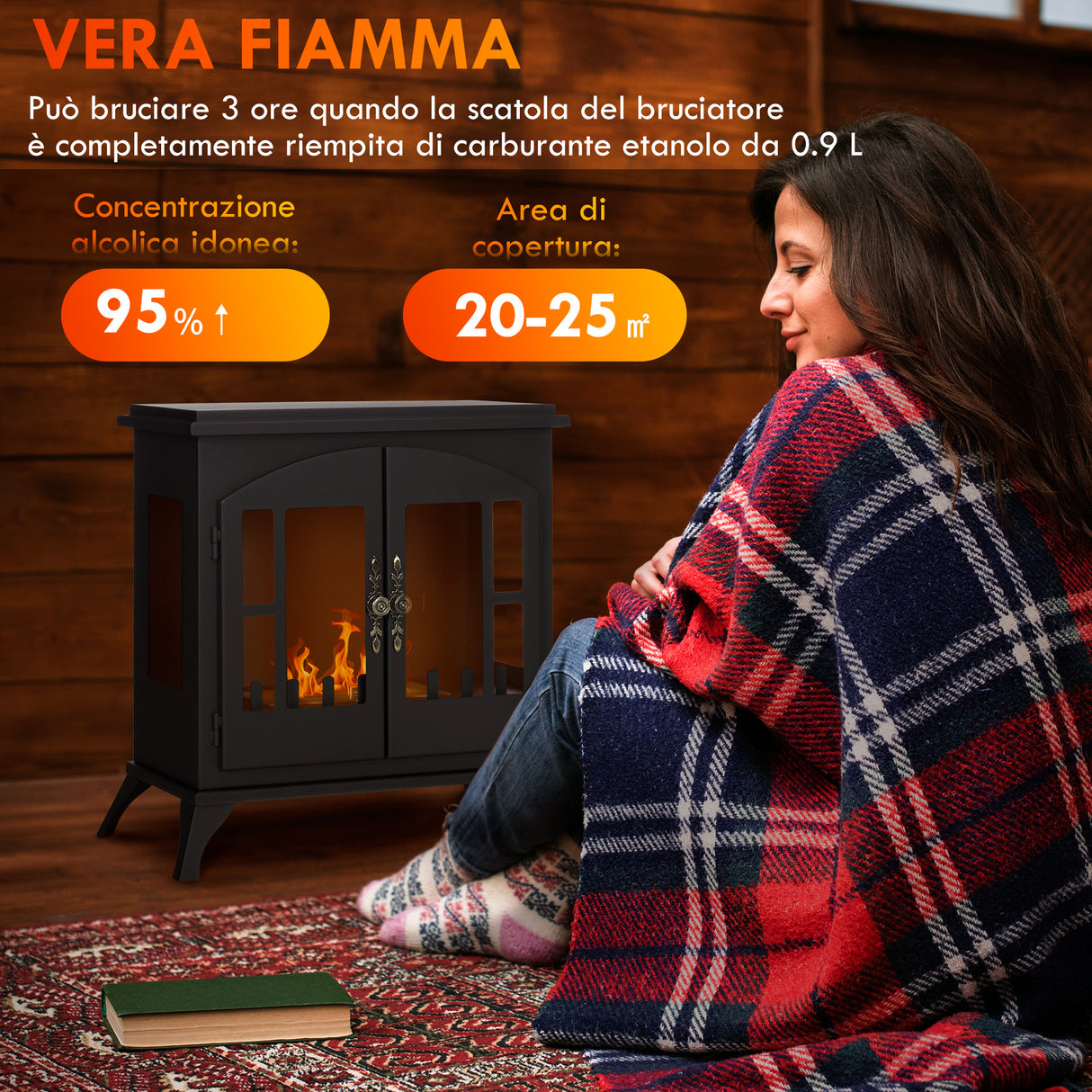 easycomfort easycomfort camino a bioetanolo in acciaio inox con bruciatore da 0 9l per 3 ore di durata 55x31x55cm nero
