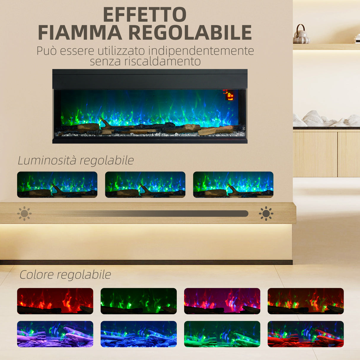 easycomfort easycomfort camino elettrico da incasso e parete 1800w con fiamme colorate led regolabili temperatura fino 40c nero