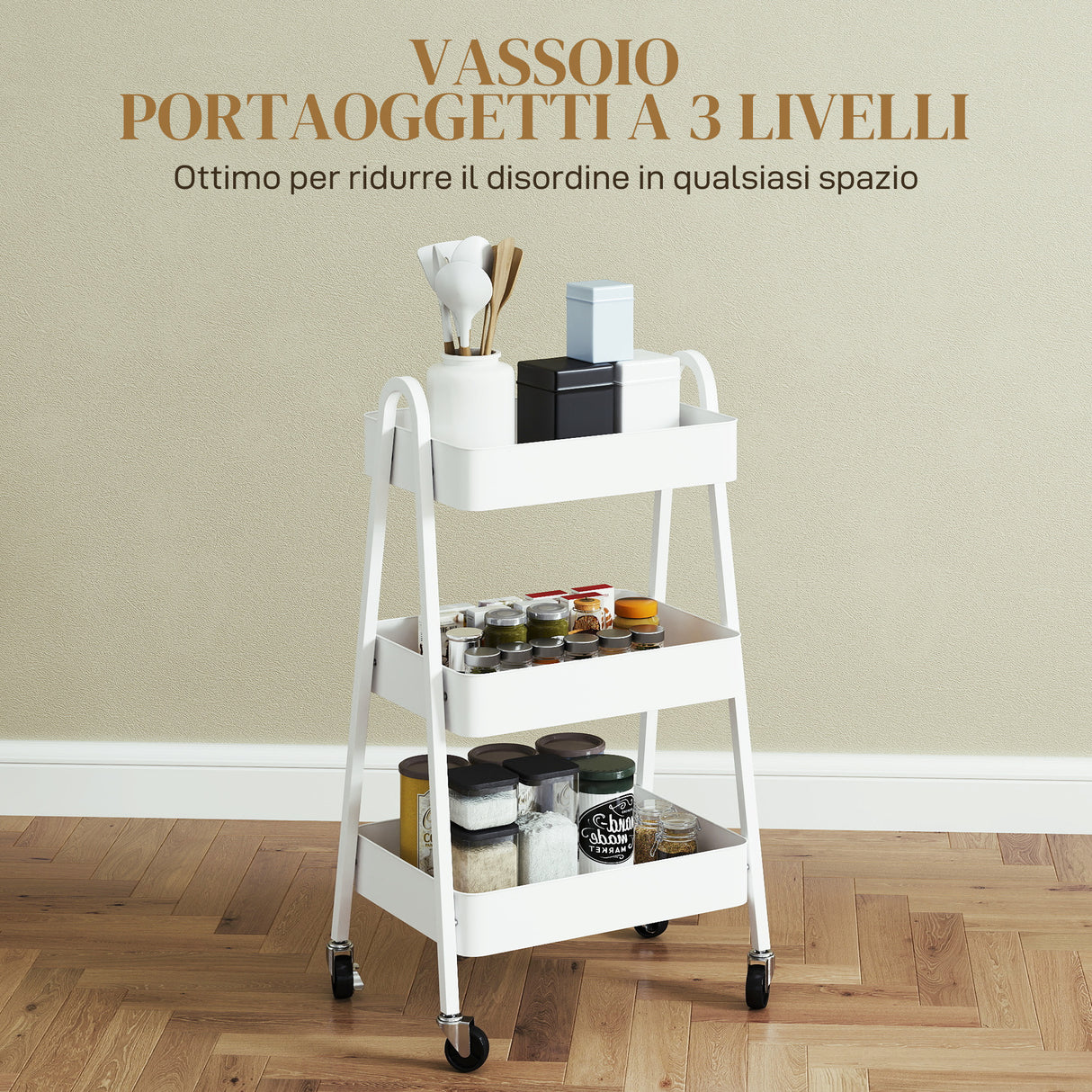 easycomfort easycomfort carrello cucina multiuso a 3 livelli ruote girevoli con freno e maniglie bianco
