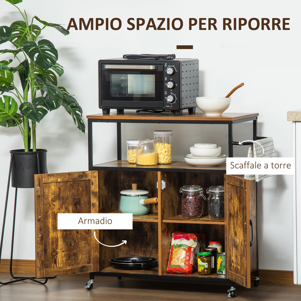 immagine-4-easycomfort-easycomfort-carrello-da-cucina-con-ripiano-aperto-armadietto-portasciugamani-e-4-ruote-90x40x90cm