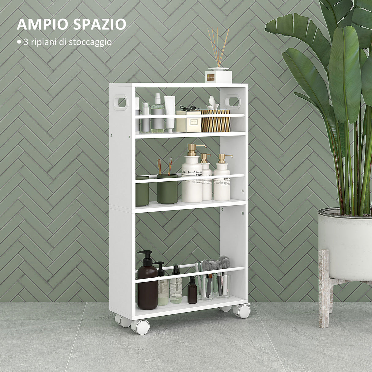 easycomfort easycomfort carrello da cucina e bagno salvaspazio a 3 livelli con barre laterali e ruote con freni bianco