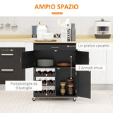 easycomfort easycomfort carrello da cucina in legno con portabottiglie 3 ante e cassetto 67x37x87 cm nero e rovere