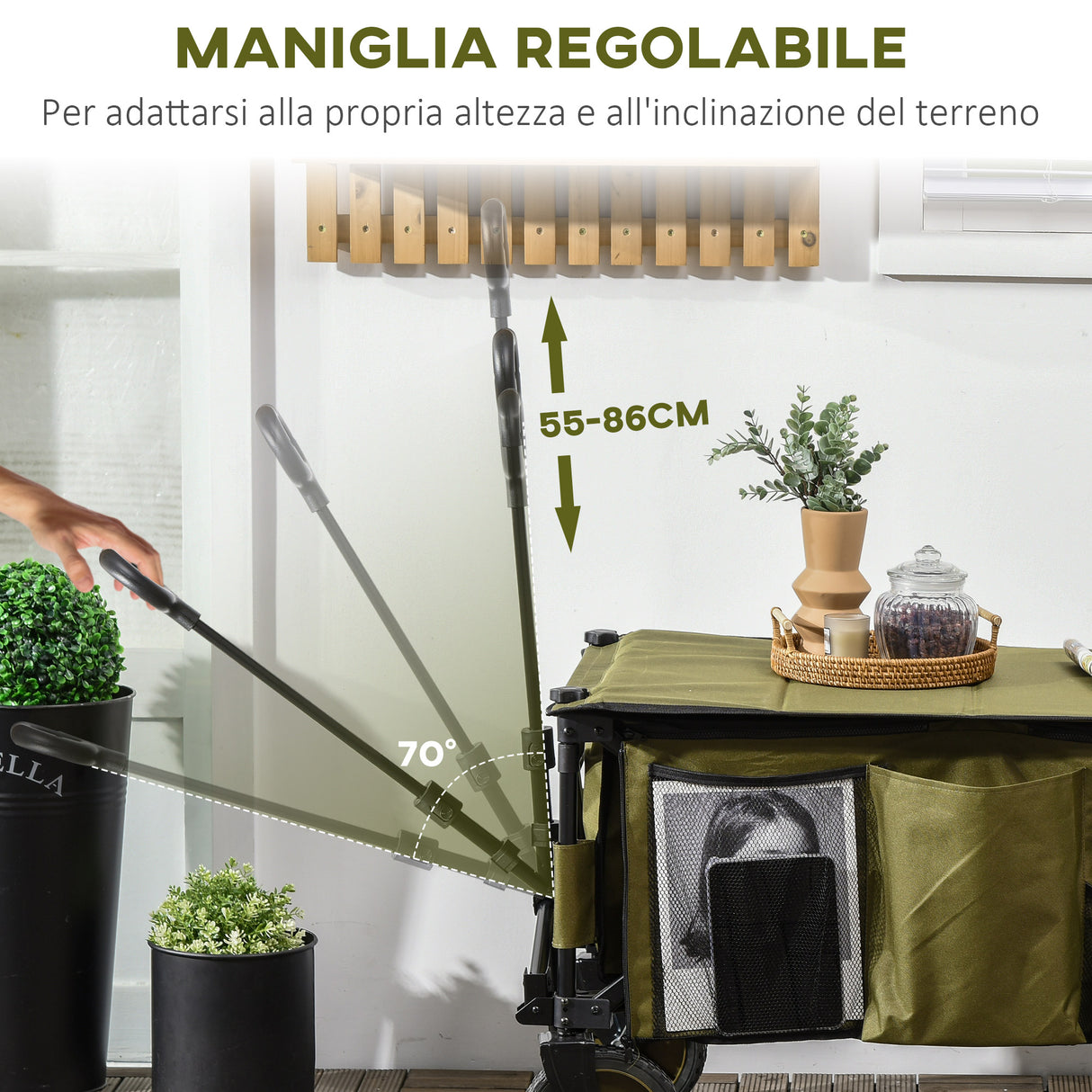 easycomfort easycomfort carrello da giardino 125l pieghevole con maniglia e 5 sacche 108x55x93 cm verde