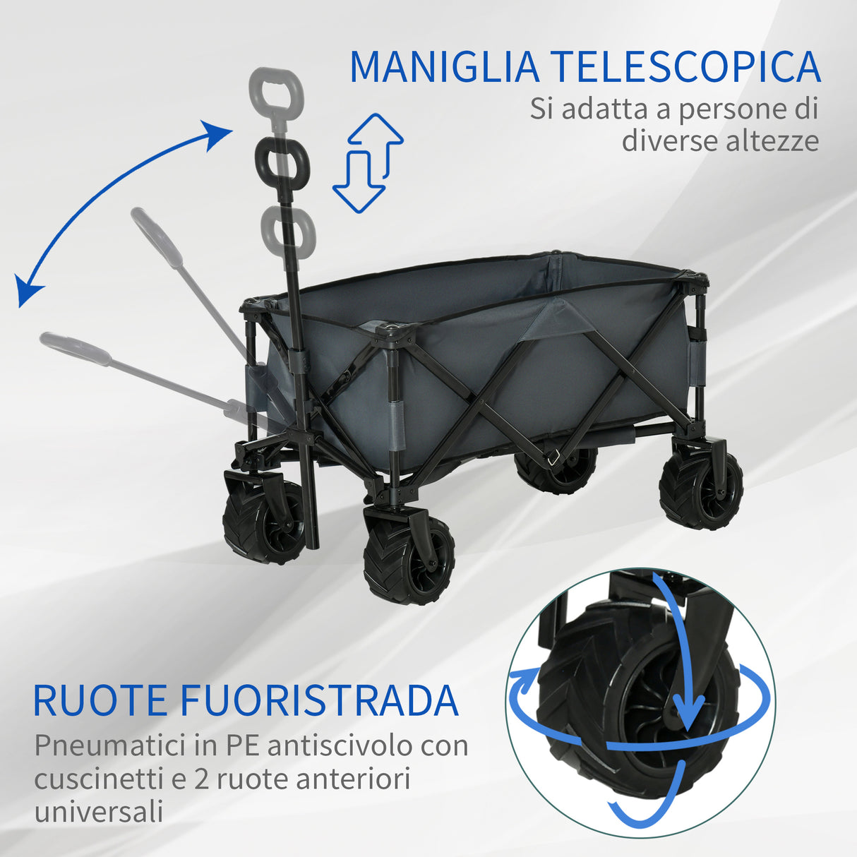 easycomfort easycomfort carrello da giardino carico max 70kg con maniglia telescopica in metallo e tessuto oxford 108x55 cm grigio