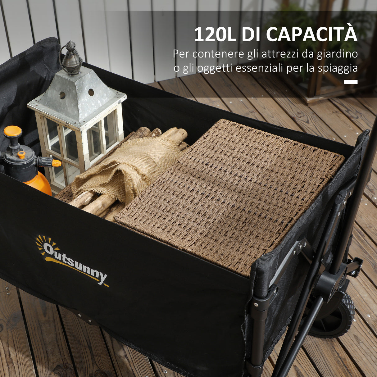 easycomfort easycomfort carrello da giardino da 120l pieghevole con pannello apribile in acciaio e poliestere 90x48x62 cm nero