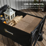 easycomfort easycomfort carrello da giardino da 120l pieghevole con pannello apribile in acciaio e poliestere 90x48x62 cm nero
