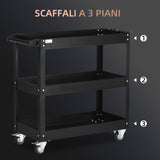 easycomfort easycomfort carrello porta attrezzi a 3 livelli in acciaio con bordi alti e 4 ruote girevoli 83x35 3x76 cm nero