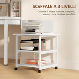 easycomfort easycomfort carrello porta stampante a 3 ripiani con 4 ruote legno e acciaio 50x50x52 5cm bianco
