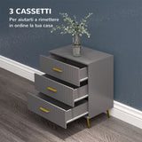 easycomfort easycomfort cassettiera 3 cassetti moderna in legno e alluminio 60x40x71 5 cm oro e grigio scuro