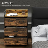 easycomfort easycomfort cassettiera 4 cassetti rimovibili dal design industriale in legno e acciaio 60x29x85 cm marrone e nero