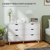 easycomfort easycomfort cassettiera 6 cassetti con maniglie laminate in legno di pino 120x40x76 cm bianca e color legno