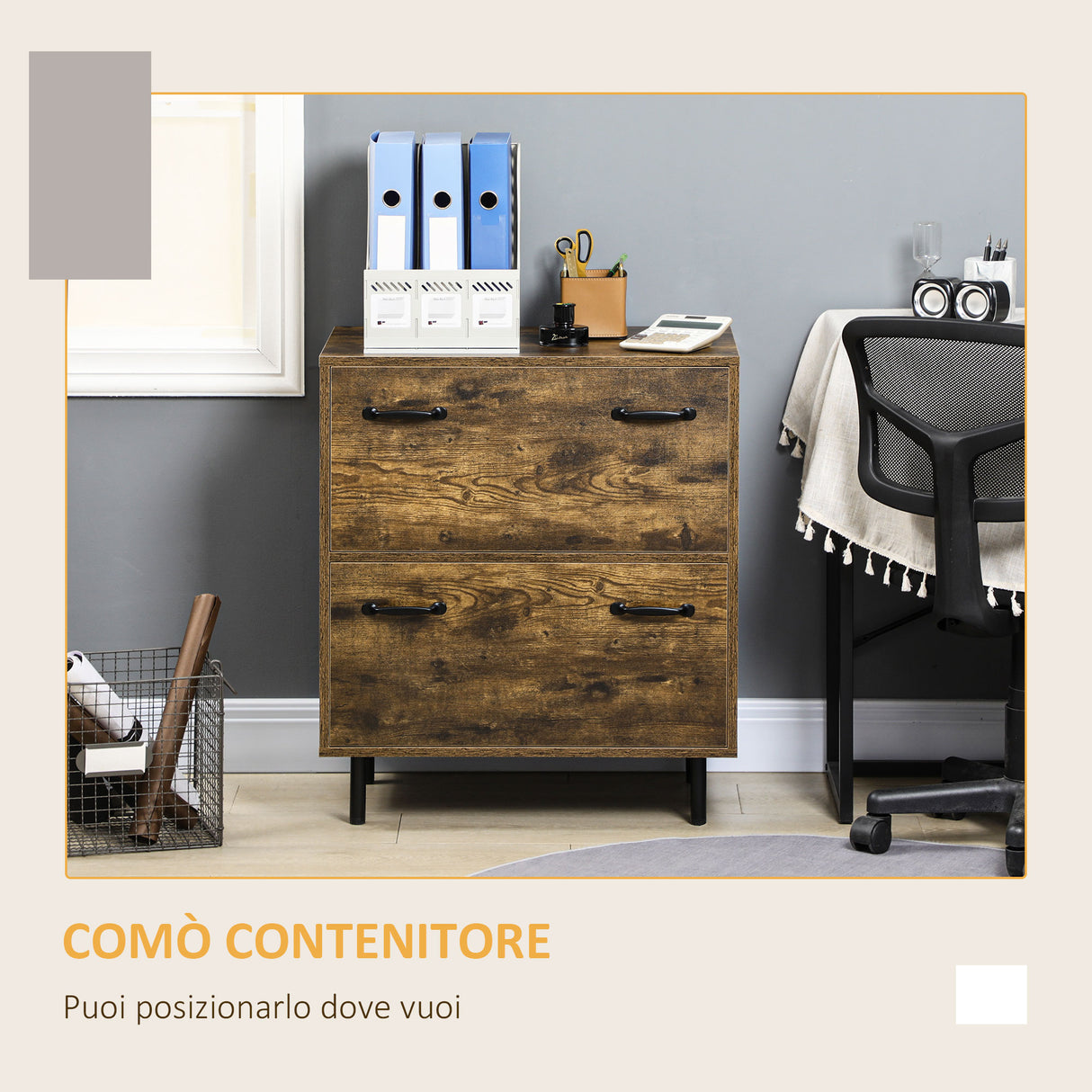 immagine-4-easycomfort-easycomfort-cassettiera-a-2-cassetti-in-truciolato-marrone-con-gambe-in-metallo-per-camera-da-letto-studio-e-soggiorno-65x40x75-cm