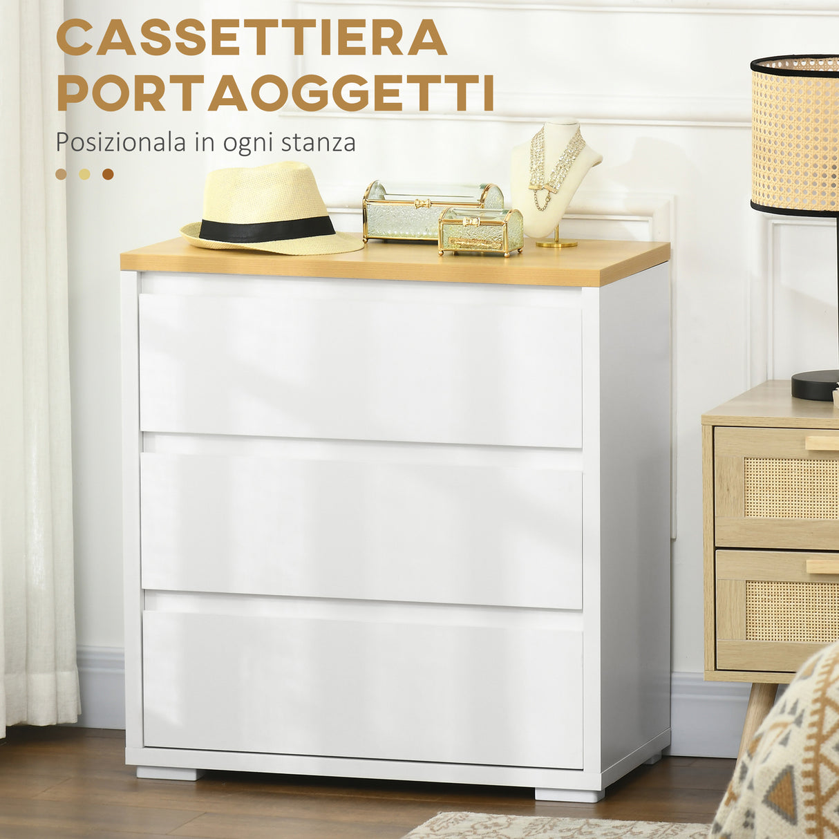 easycomfort easycomfort cassettiera a 3 cassetti in truciolato bianco per camera da letto studio e soggiorno 70lx37x75cm