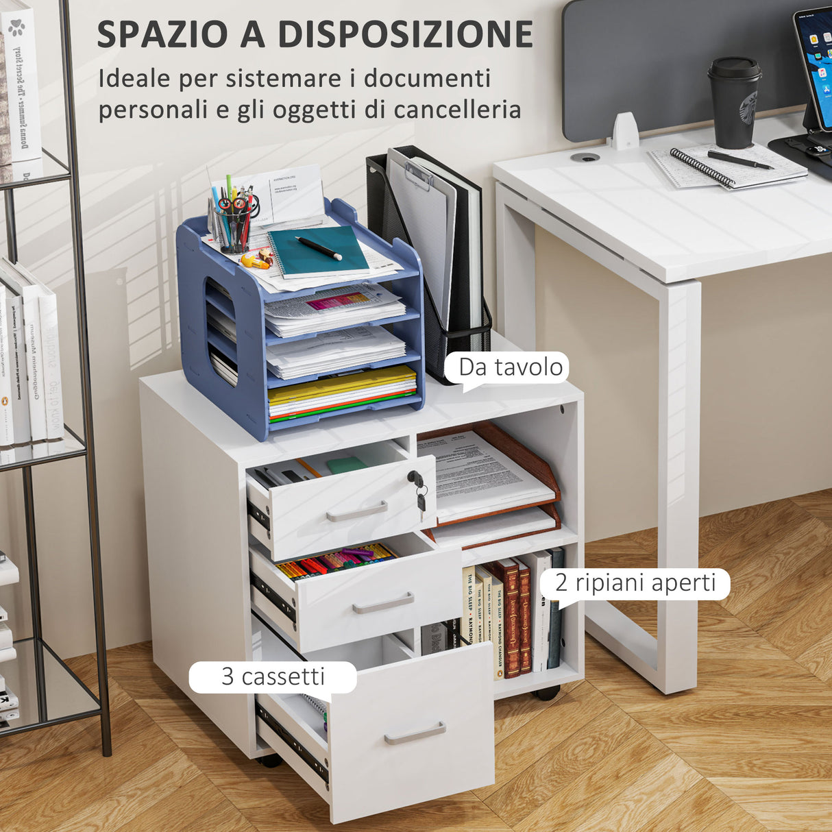 easycomfort easycomfort cassettiera portadocumenti da ufficio con 3 cassetti ruote serratura e chiavi 60x40x56 cm bianco