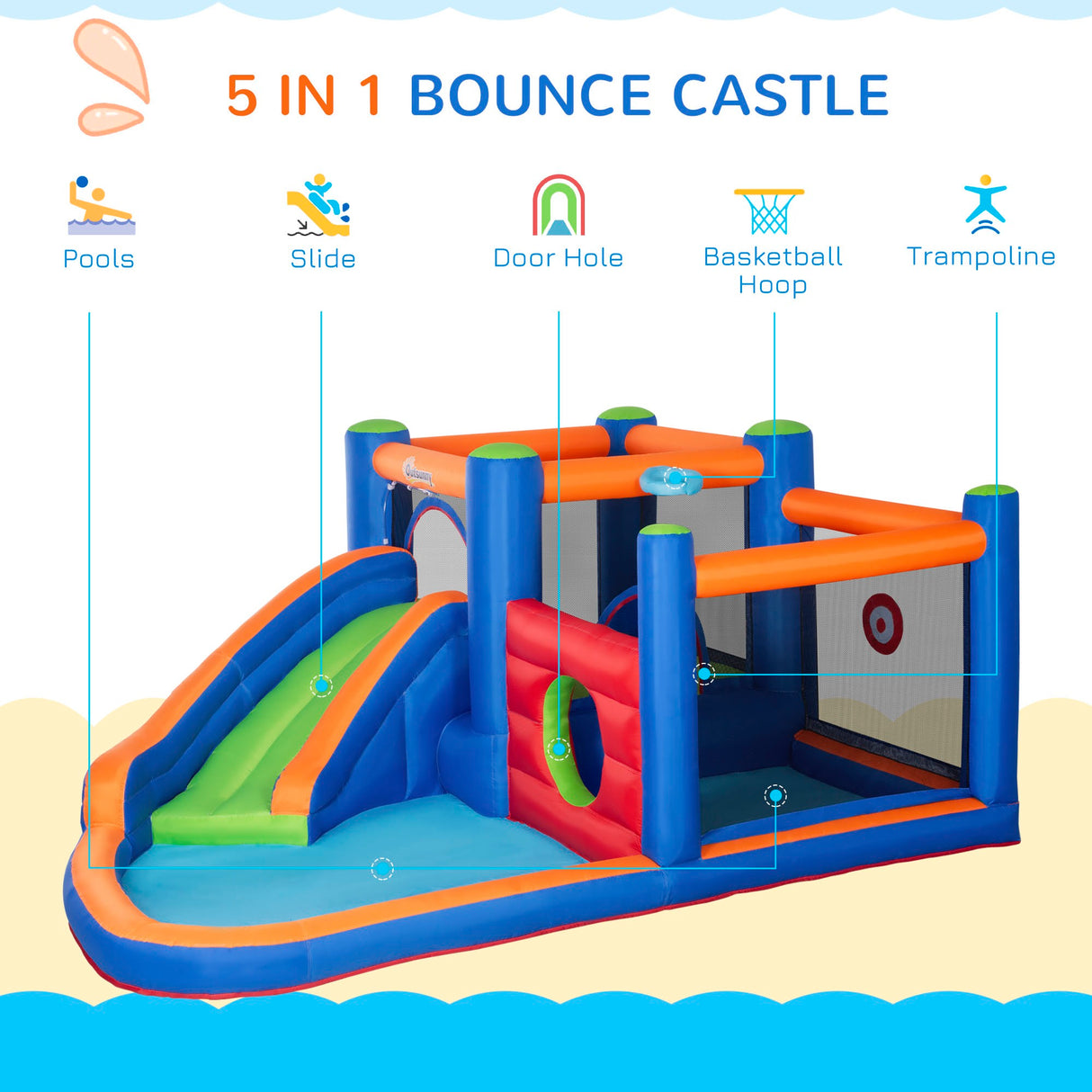 easycomfort easycomfort castello gonfiabile per bambini 3 8 anni con scivolo trampolino e piscina 380x340x170cm
