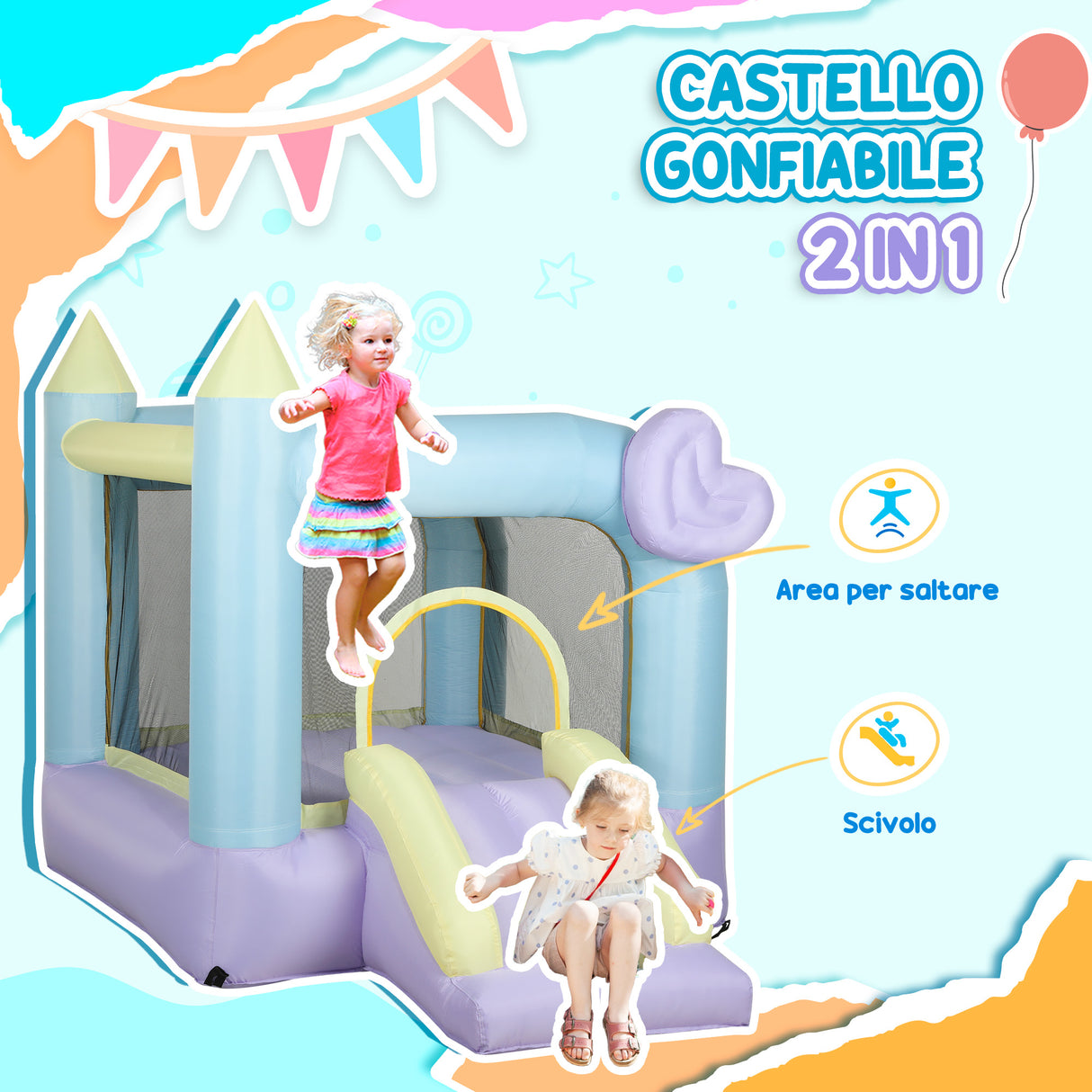 easycomfort easycomfort castello gonfiabile per bambini 3 8 anni con soffiatore scivolo e area di salto picchetti e borsa