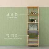 easycomfort easycomfort colonna bagno con 3 ripiani in legno di bambu e cesto portabiancheria in tessuto 44x33x160cm