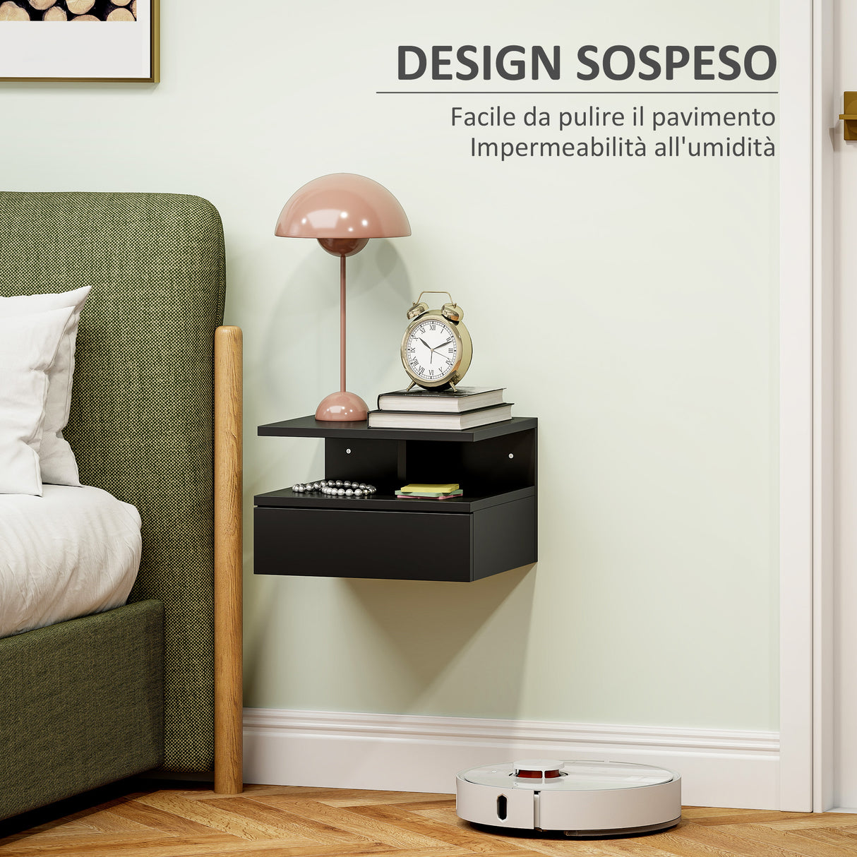 easycomfort easycomfort comodino sospeso per camera da letto con cassetto e mensola in legno 35x32x22 5cm nero