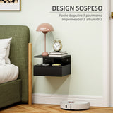 easycomfort easycomfort comodino sospeso per camera da letto con cassetto e mensola in legno 35x32x22 5cm nero