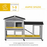 easycomfort easycomfort conigliera a 2 livelli con rete protettiva e rotelle in legno e metallo 157 4x53x99 5 cm grigio