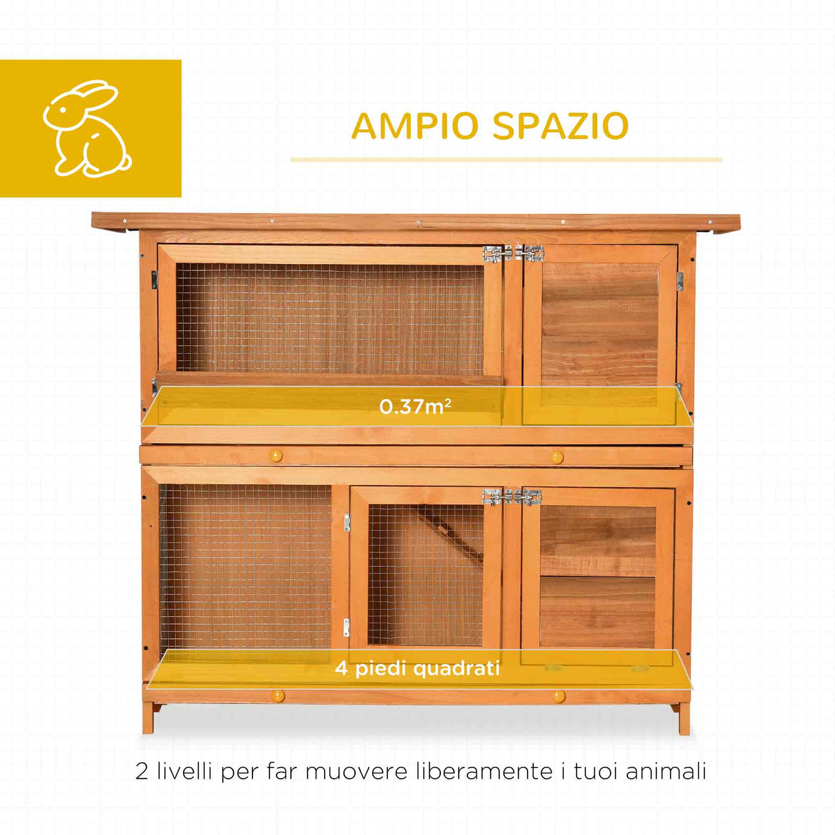 easycomfort easycomfort conigliera da esterno in legno con casetta e recinto a 2 piani 122x48x100 cm