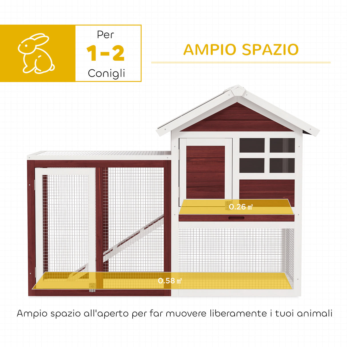 easycomfort easycomfort conigliera da esterno in legno con casetta per conigli e rampa 122x62 6x92 cm marrone e bianco