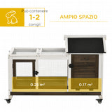 easycomfort easycomfort conigliera in legno da interno ed esterno con ruote casetta tetto apribile e vassoio marrone