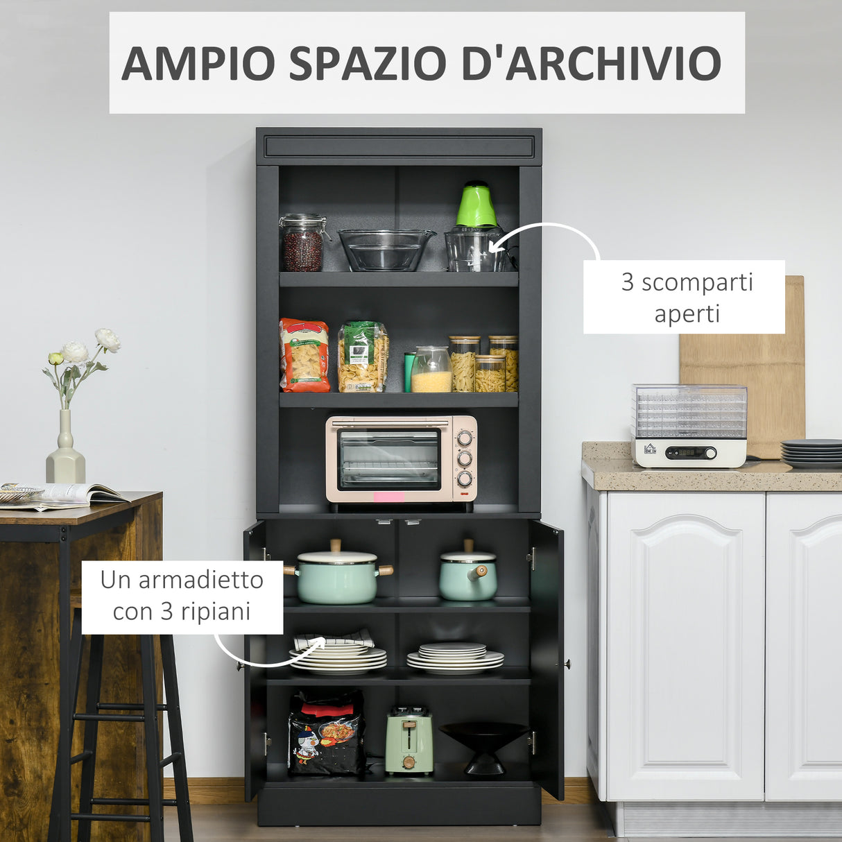 immagine-4-easycomfort-easycomfort-credenza-cucina-in-legno-con-ripiani-e-armadietto-2-ante-con-mensole-regolabili-74-6x35-5x182-5cm