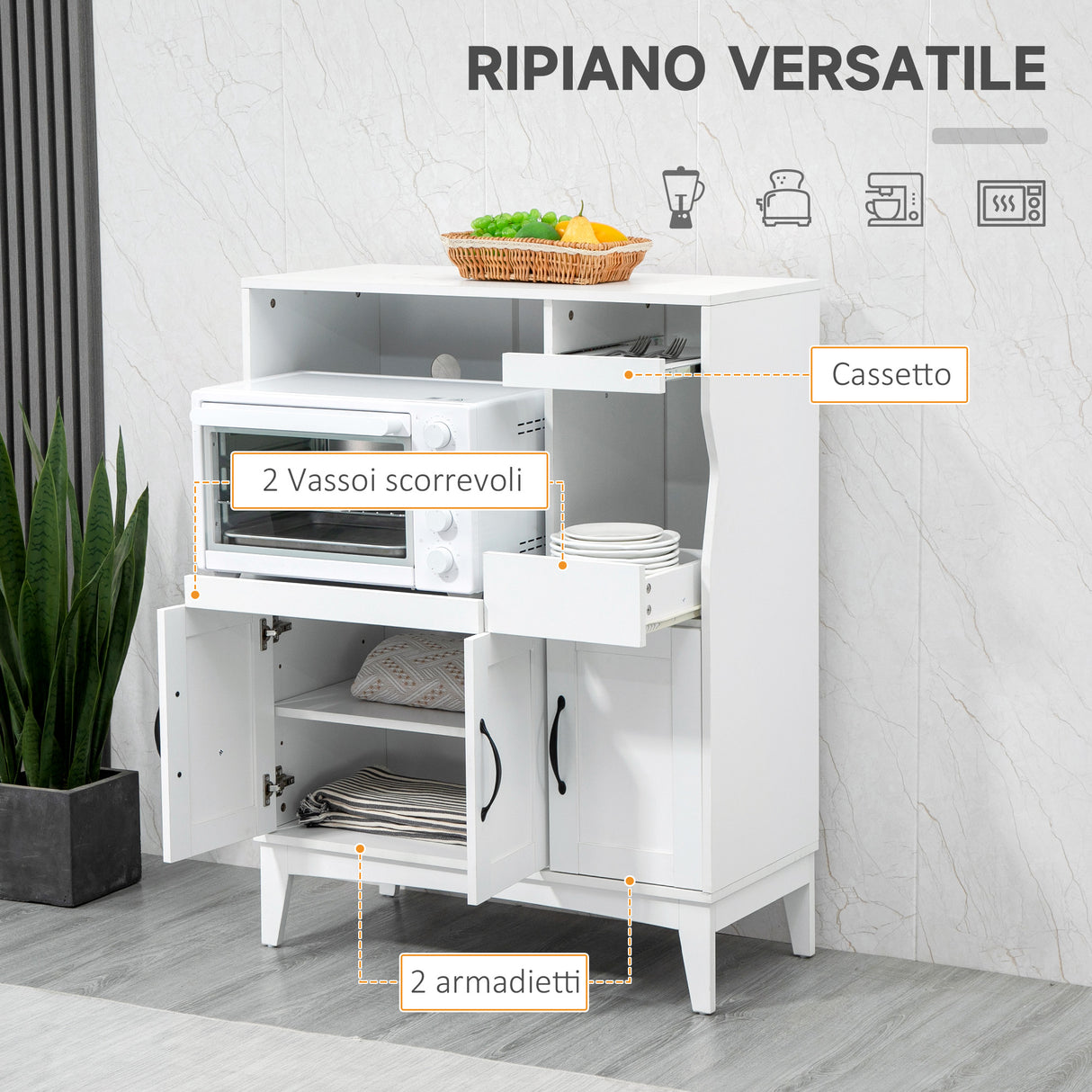 easycomfort easycomfort credenza cucina salvaspazio con 2 armadietti e 2 ripiani estraibili in legno 84x39x109 cm bianco