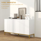 easycomfort easycomfort credenza moderna a 4 ante con chiusura ammortizzata e mensole regolabili 140x40x75cm bianco e oro