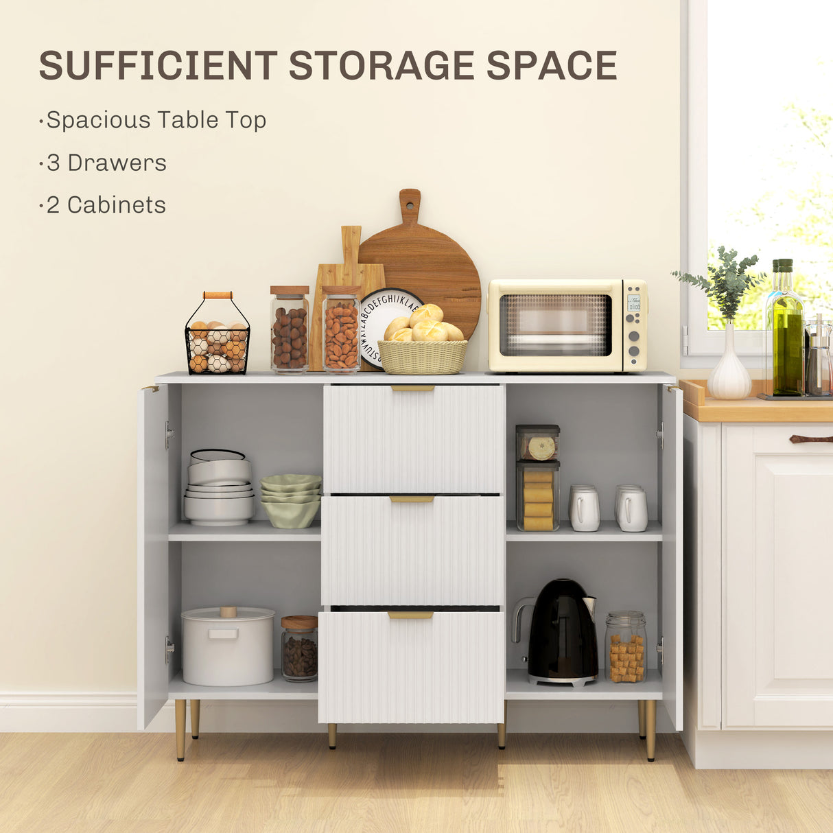 easycomfort easycomfort credenza moderna con 3 cassetti 2 armadietti e ripiani regolabili legno e metallo bianco