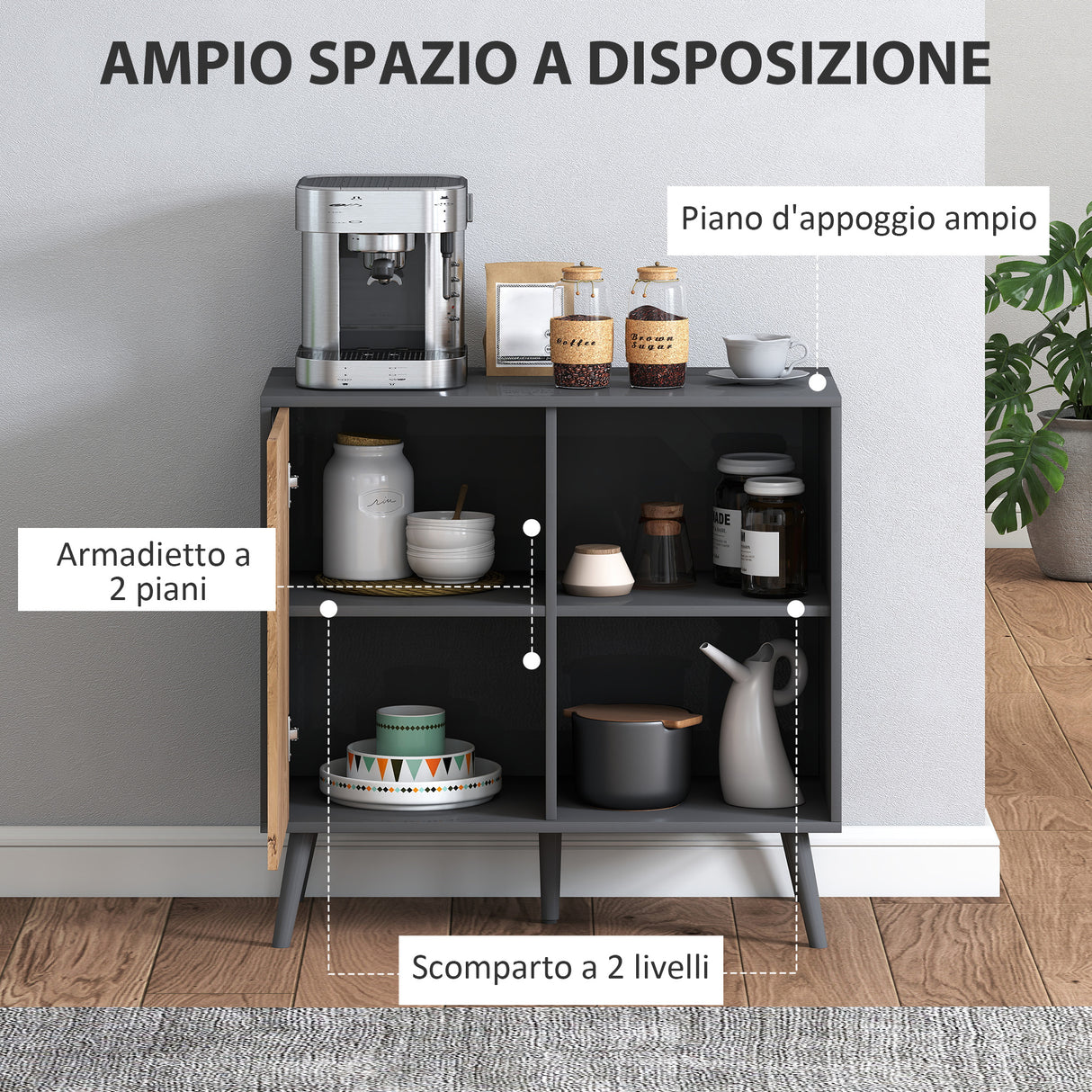 easycomfort easycomfort credenza moderna con armadietto e vano portaoggetti in legno 80x39x76 cm grigio scuro