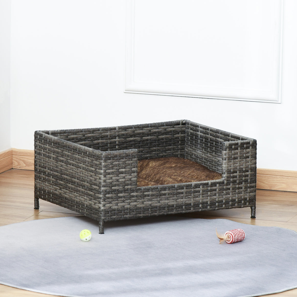 immagine-4-easycomfort-easycomfort-cuccia-per-cani-e-gatti-in-rattan-con-cuscino-lavabile-lettino-per-animali-da-interno-61x46x27cm-grigio-bianco