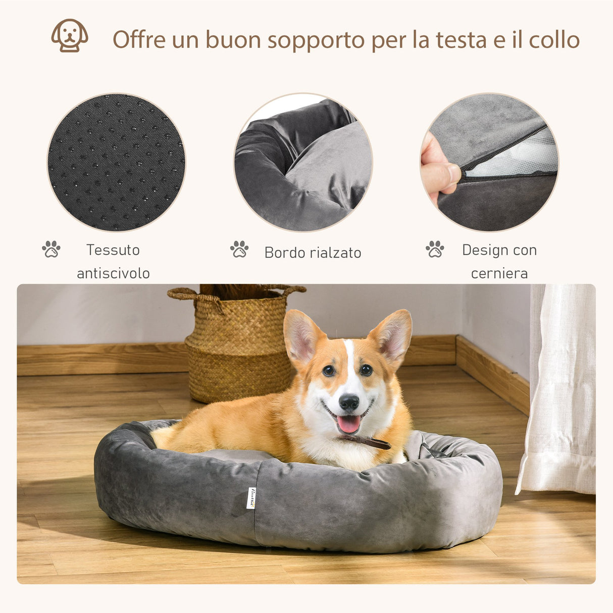 immagine-4-easycomfort-easycomfort-cuccia-per-cani-imbottita-con-bordi-rialzati-e-cuscino-rivestimento-in-velluto-sfoderabile-81-5x58x18cm-grigio-scuro