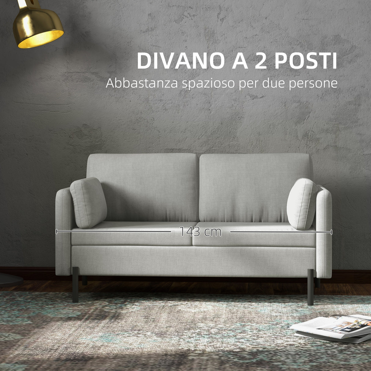 easycomfort easycomfort divano 2 posti per soggiorno in tessuto effetto lino e acciaio con tasche laterali 143x73x77cm grigio