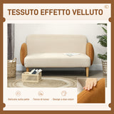 easycomfort easycomfort divano 2 posti stile nordico in tessuto effetto velluto e legno 138x73x74 cm crema e arancione