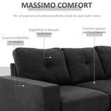 easycomfort easycomfort divano 3 posti ad angolo con penisola reversibile e cuscini in tessuto effetto lino 193x136x85 cm nero