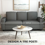 easycomfort easycomfort divano 3 posti in tessuto con cuscini imbottiti e rivestimento effetto lino 237x94x102cm grigio