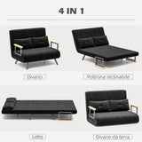 easycomfort easycomfort divano letto 3 in 1 in tessuto effetto velluto con schienale regolabile e 2 cuscini 102x73x81 cm nero