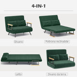 easycomfort easycomfort divano letto 3 in 1 in tessuto effetto velluto con schienale regolabile e 2 cuscini 102x73x81 cm verde