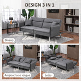 easycomfort easycomfort divano letto 3 posti con meccanismo clic clac schienale reclinabile e 2 cuscini 189x91x84cm grigio