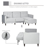 easycomfort easycomfort divano letto 3 posti con poggiapiedi e schienale reclinabile rivestimento velluto e seduta imbottita 218x85x86 cm grigio chiaro