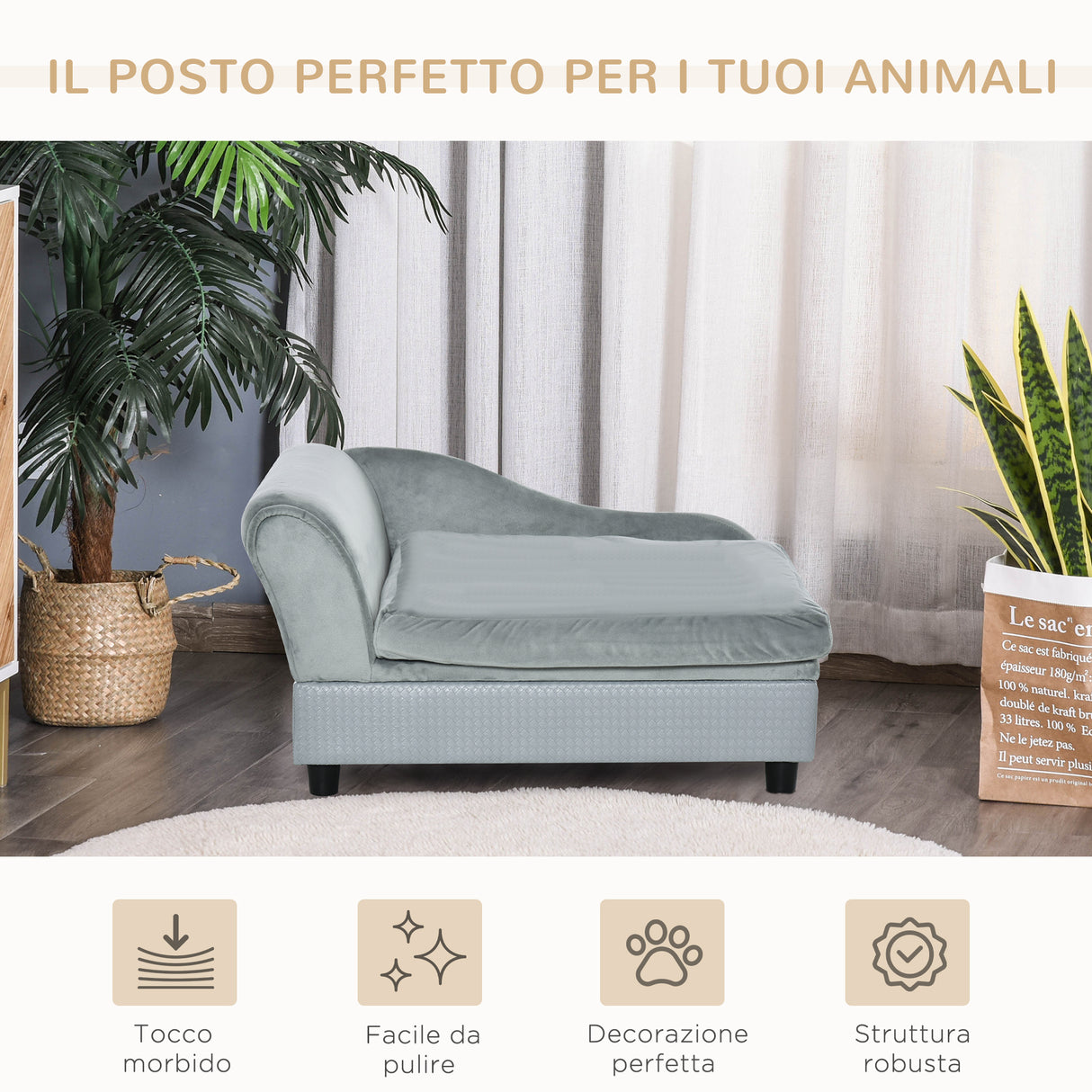 easycomfort easycomfort divano per cani con spazio portaoggetti e cuscino in legno e poliestere 76x45x43 cm grigio chiaro