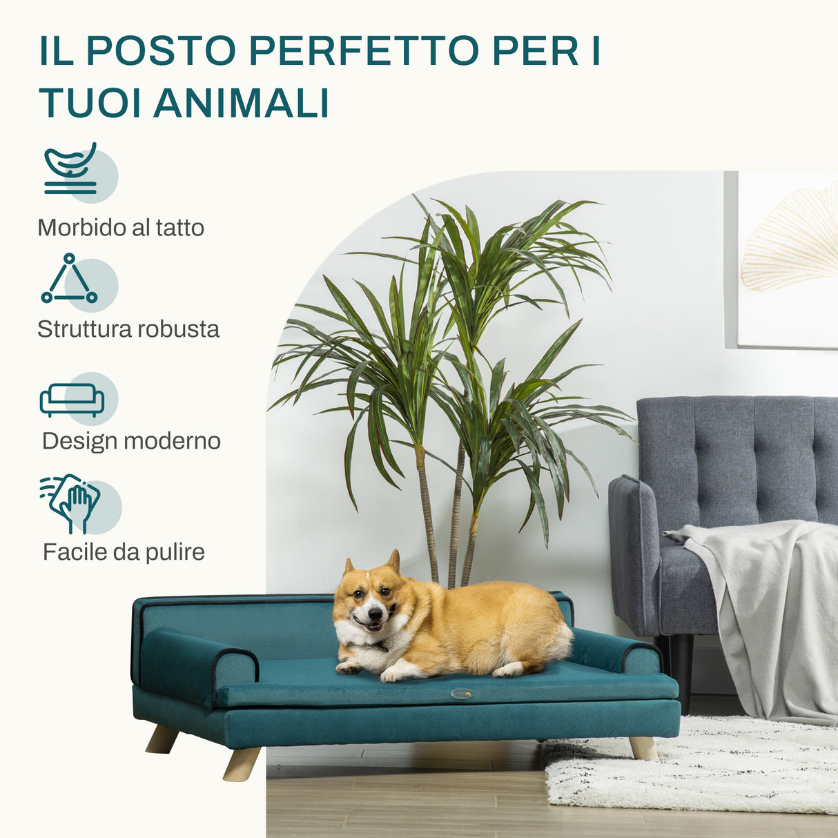 easycomfort easycomfort divano per cani grandi con imbottitura rivestimento morbido e lavabile gambe in legno verde