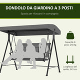 easycomfort easycomfort dondolo da giardino 3 posti con tettuccio parasole regolabile 195x118x170 cm grigio scuro