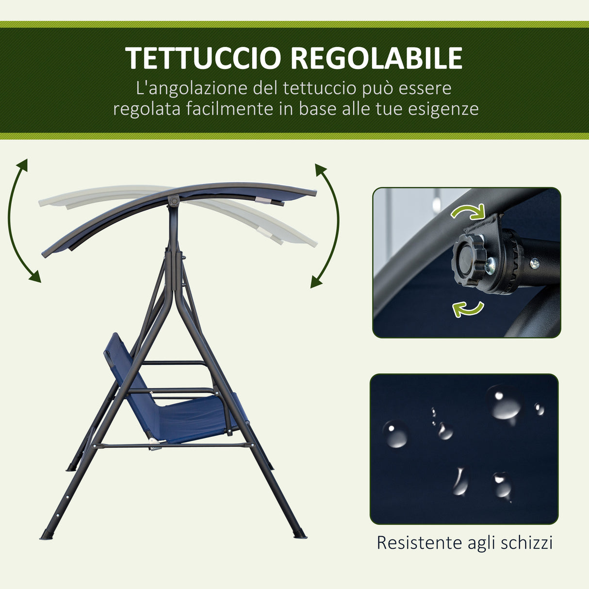easycomfort easycomfort dondolo da giardino 3 posti con tettuccio regolabile tessuto oxford e acciaio blu scuro