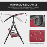 easycomfort easycomfort dondolo da giardino 3 posti in acciaio con tetto parasole in poliestere 172x110x153 cm rosso e nero