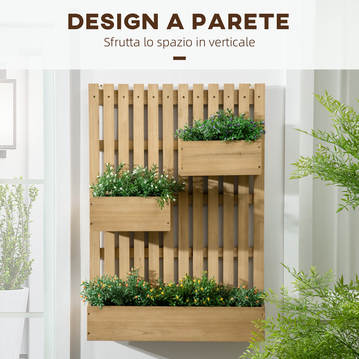 easycomfort easycomfort fioriera da esterno verticale in legno con 3 vasi rimovibili 60x16x80cm