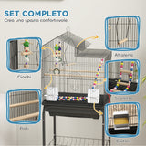 easycomfort easycomfort gabbia per uccelli con piedistallo ruote girevoli ripiano e accessori 46x36x120 cm nero