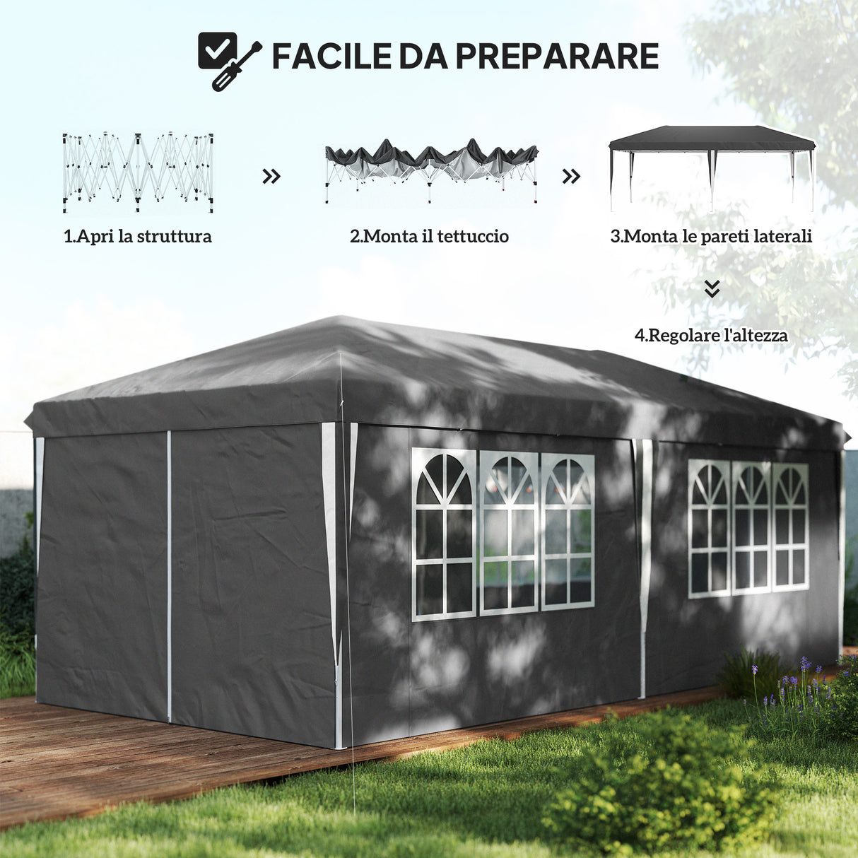 easycomfort easycomfort gazebo 3x6 m per 12 18 persone ad altezza regolabile con fori di drenaggio in metallo e tessuto oxford grigio